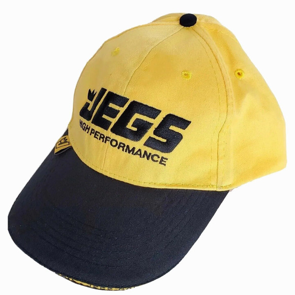 JEGS High Performance Yellow & Black Strapback Baseball Cap Hat‎ Adjustable - Picture 1 of 4